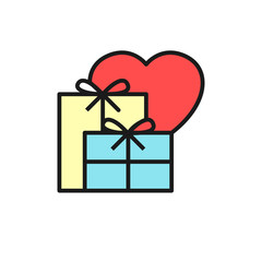 wedding gift icon. gift box with love illustration. simple clean colored symbol.