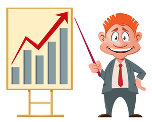 Growth chart. Smiling businessman making a presentation.