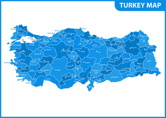 The detailed map of Turkey with regions or states and cities, capital. Administrative division