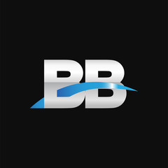 Initial letter BB, overlapping movement swoosh logo, metal silver blue color on black background