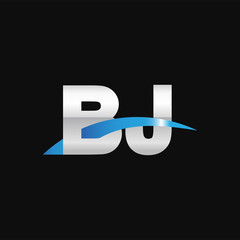 Initial letter BJ, overlapping movement swoosh logo, metal silver blue color on black background