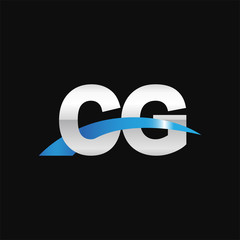 Initial letter CG, overlapping movement swoosh logo, metal silver blue color on black background