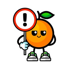 Orange hold exclamation mark sign mascot cartoon illustration