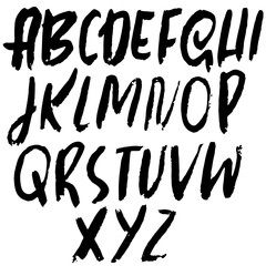 Grunge distress font. Modern dry brush ink letters. Handwritten alphabet. Vector illustration.