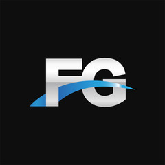 Initial letter FG, overlapping movement swoosh logo, metal silver blue color on black background