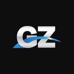 Initial letter GZ, overlapping movement swoosh logo, metal silver blue color on black background