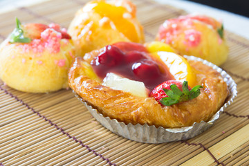 Close up danish with choux cream bakery