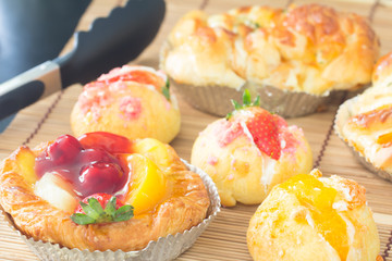 Close up choux cream with bakery