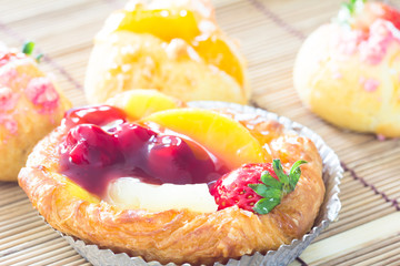 Close up danish with choux cream bakery