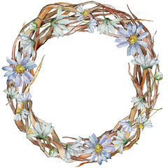 White daisy. Floral botanical flower. Frame border ornament square. Aquarelle wildflower for background, texture, wrapper pattern, frame or border.