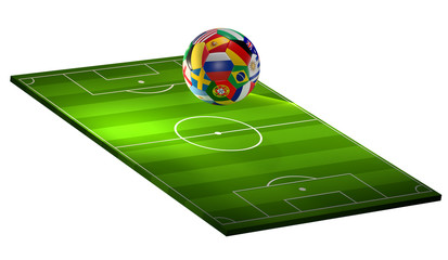 soccer ball with soccer field 3d rendering