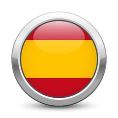 Spain - shiny metallic button with national flag. Spanish symbol isolated on white background. Vector EPS10