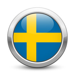 Sweden - shiny metallic button with national flag. Swedish symbol isolated on white background. Vector EPS10