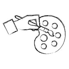 hand with paint brush pallette vector illustration design