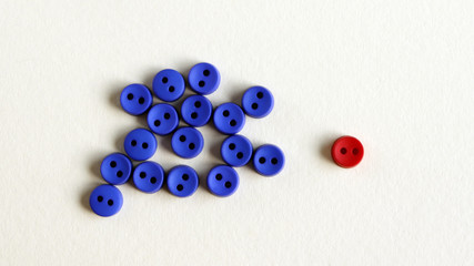 Several blues and a red button.