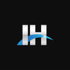 Initial letter IH, overlapping movement swoosh logo, metal silver blue color on black background