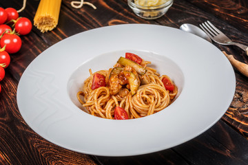 Spaghetti with chicken meat