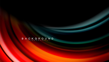 Abstract wave lines fluid rainbow style color stripes on black background