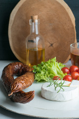 fresh country sausage, cheese and vegetables