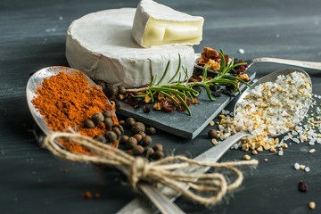 spices, herbs and camembert cheese