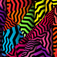 Chevron background, rippled rainbow and black pattern.