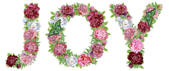 Word Joy of watercolor flowers