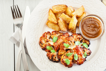 Vegetarian roasted cauliflower steak with herbs