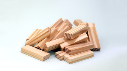Stacked blocks of wood.