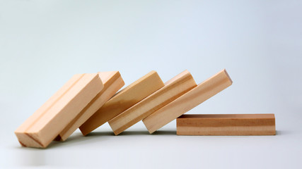 Close-up image of the six wooden blocks of wood that fell to one side.