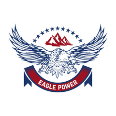 Eagle power. Emblem with condor. Design element for logo, label, sign.