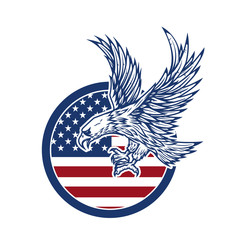 Eagle on american flag. Design element for logo, label, emblem, sign.