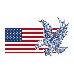 Eagle on american flag. Design element for logo, label, emblem, sign.