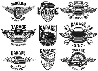 Set of emblems for car repair, garage, service. for logo,label, sign, badge.