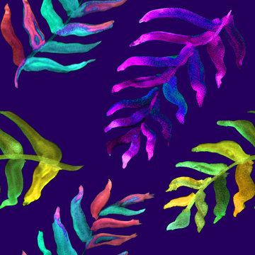 Summer tropical pattern, background with palm leaves.