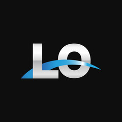 Initial letter LO, overlapping movement swoosh logo, metal silver blue color on black background