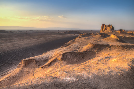 Sunset at the Dasht-e Lut desert near Kerman, Iran.