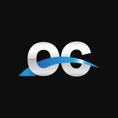 Initial letter OC, overlapping movement swoosh logo, metal silver blue color on black background