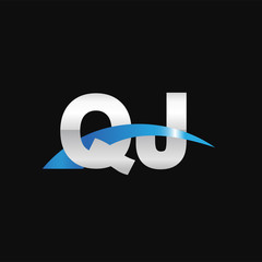 Initial letter QJ, overlapping movement swoosh logo, metal silver blue color on black background