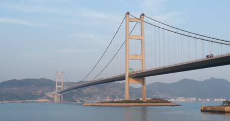 Tsing ma suspension bridge with blue sky