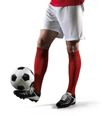 Foto op Canvas Football player with ball on the isolated white background. © efks