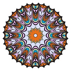 Floral Geometric Pattern with hand-drawing Mandala. Vector illustration. For fabric, textile, bandana, scarg, print.