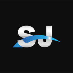 Initial letter SJ, overlapping movement swoosh logo, metal silver blue color on black background
