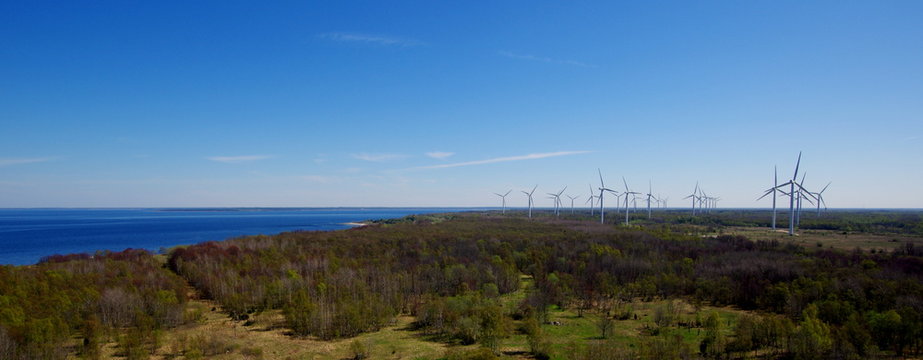 Turbiny wiatrowe nad bałtyckim morzem w Estoni