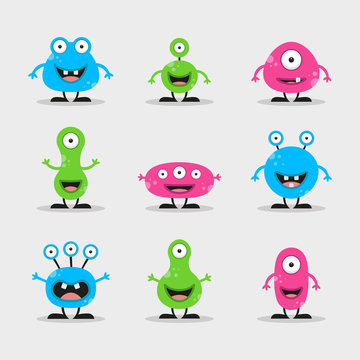 Cool, fun, cute Creature / alien - blue, green, pink & black - vector illustration 
