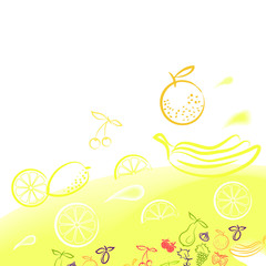 светлый фон с контурами фруктов, векторная иллюстрация 