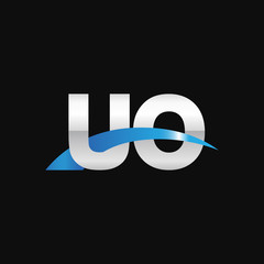 Initial letter UO, overlapping movement swoosh logo, metal silver blue color on black background