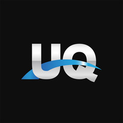 Initial letter UQ, overlapping movement swoosh logo, metal silver blue color on black background