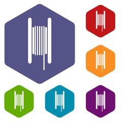 Electric cable in coil icons set rhombus in different colors isolated on white background