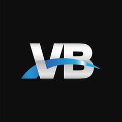 Initial letter VB, overlapping movement swoosh logo, metal silver blue color on black background