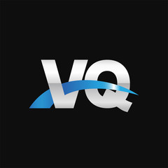Initial letter VQ, overlapping movement swoosh logo, metal silver blue color on black background